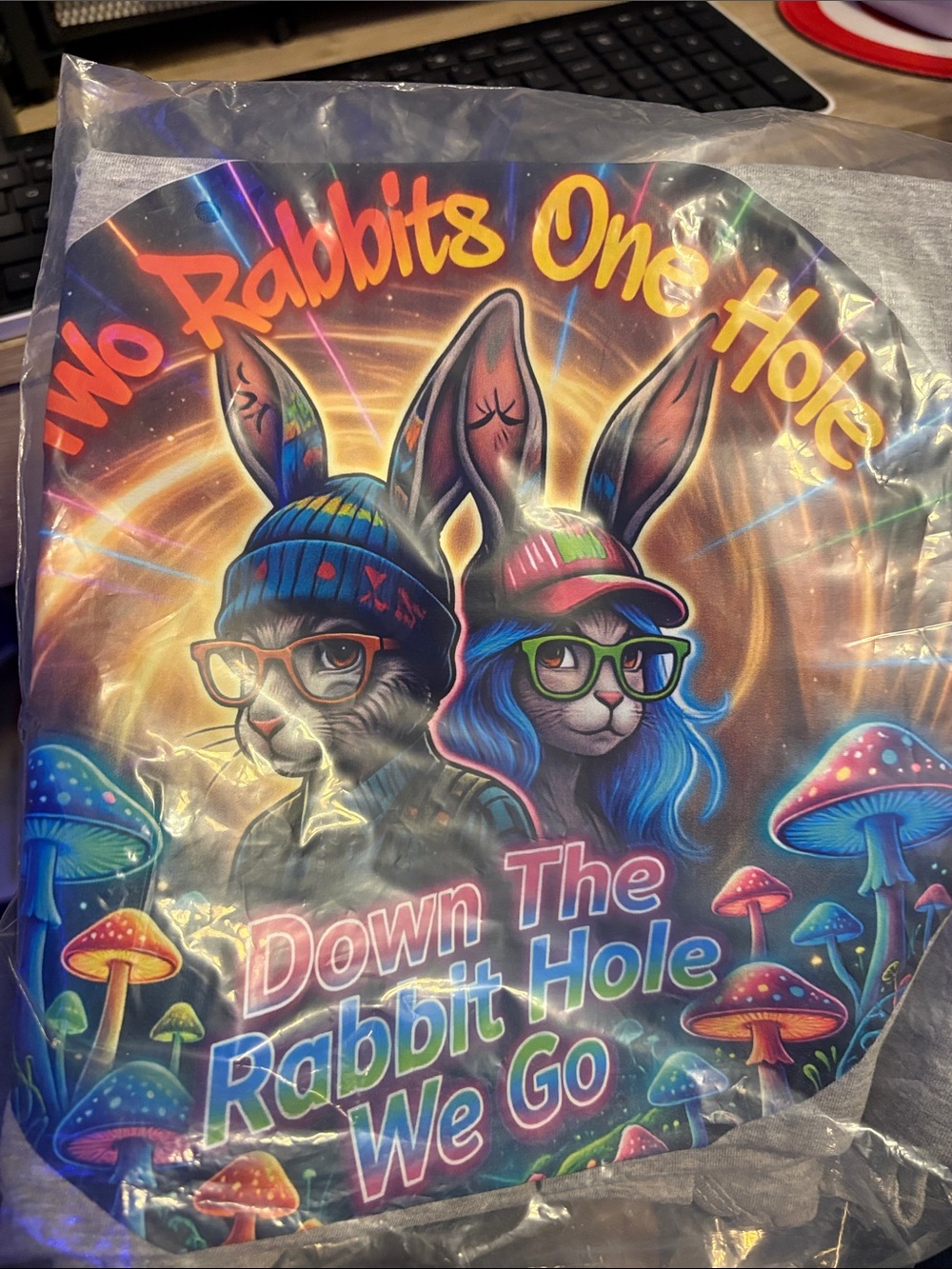Two Rabbits One Hole "Down The Rabbit Hole We Go" Party Backdrop - Summer Tank